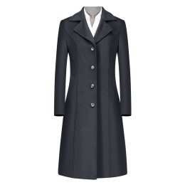 Manufacture of mid-length reversible woolen coats design lapel single row four button business jackets insurance industry women's suits garment factory charcoal grey 700grams 50% wool 50% polyester CHENSHANG DWC5002 SKLS097 Manufacture of mid-length reversible woolen coats design lapel single row four button business jackets insurance industry women's suits garment factory charcoal grey 700grams 50% wool 50% polyester CHENSHANG DWC5002 SKLS097